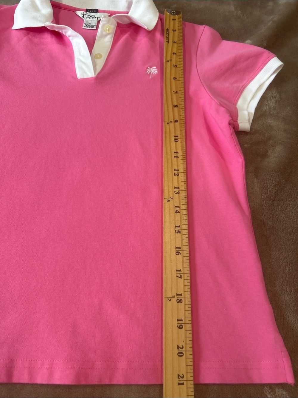 Lilly Pulitzer women sz medium slim Polo Shirt  Country Club Pink Palm Tree Top - Picture 8 of 9